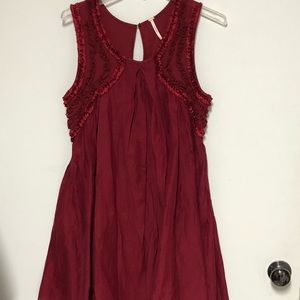 Free People Red Ribbon Blk Bead sleeveless Dress M